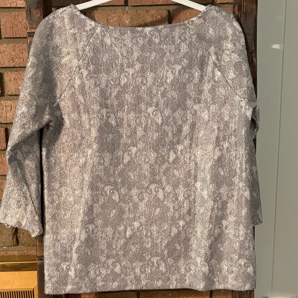 Banana Republic Silver Lace Blouse | Sheer Overlay | Elegant Minimalist Chic - Picture 5 of 7